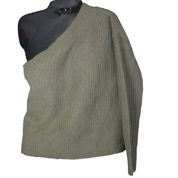 360 Cashmere Lena Sweater One Shoulder Olive Green X Small Medium NWTMSRP$403